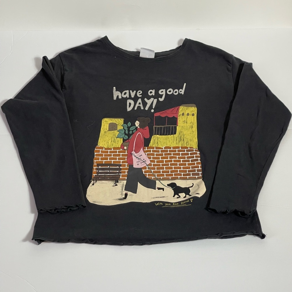 Zara Girls dark gray have a good day graphic long sleeve shirt size 10